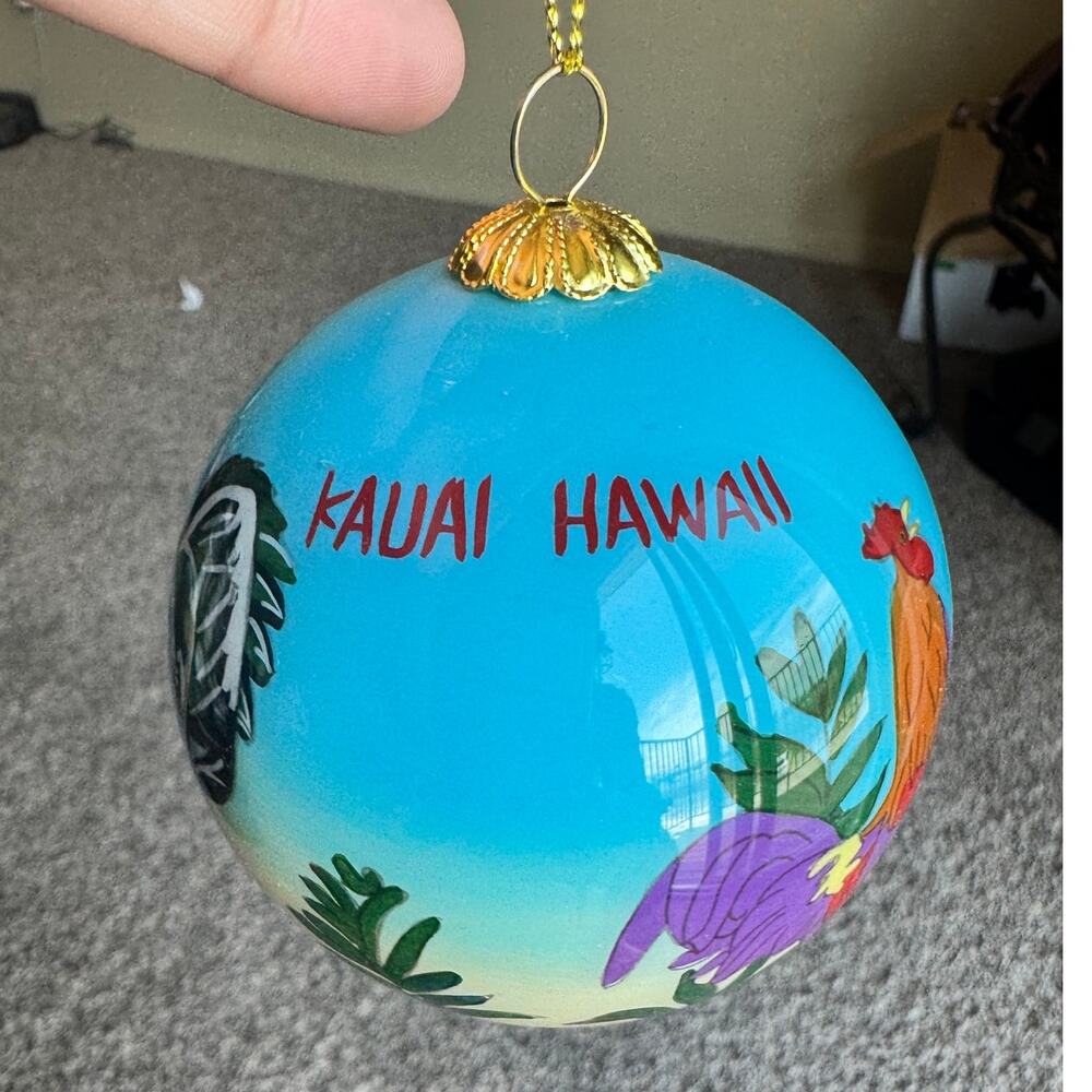 Hand-Painted Kauai Hawaii Glass Ornament w/ Certificate of Authenticity